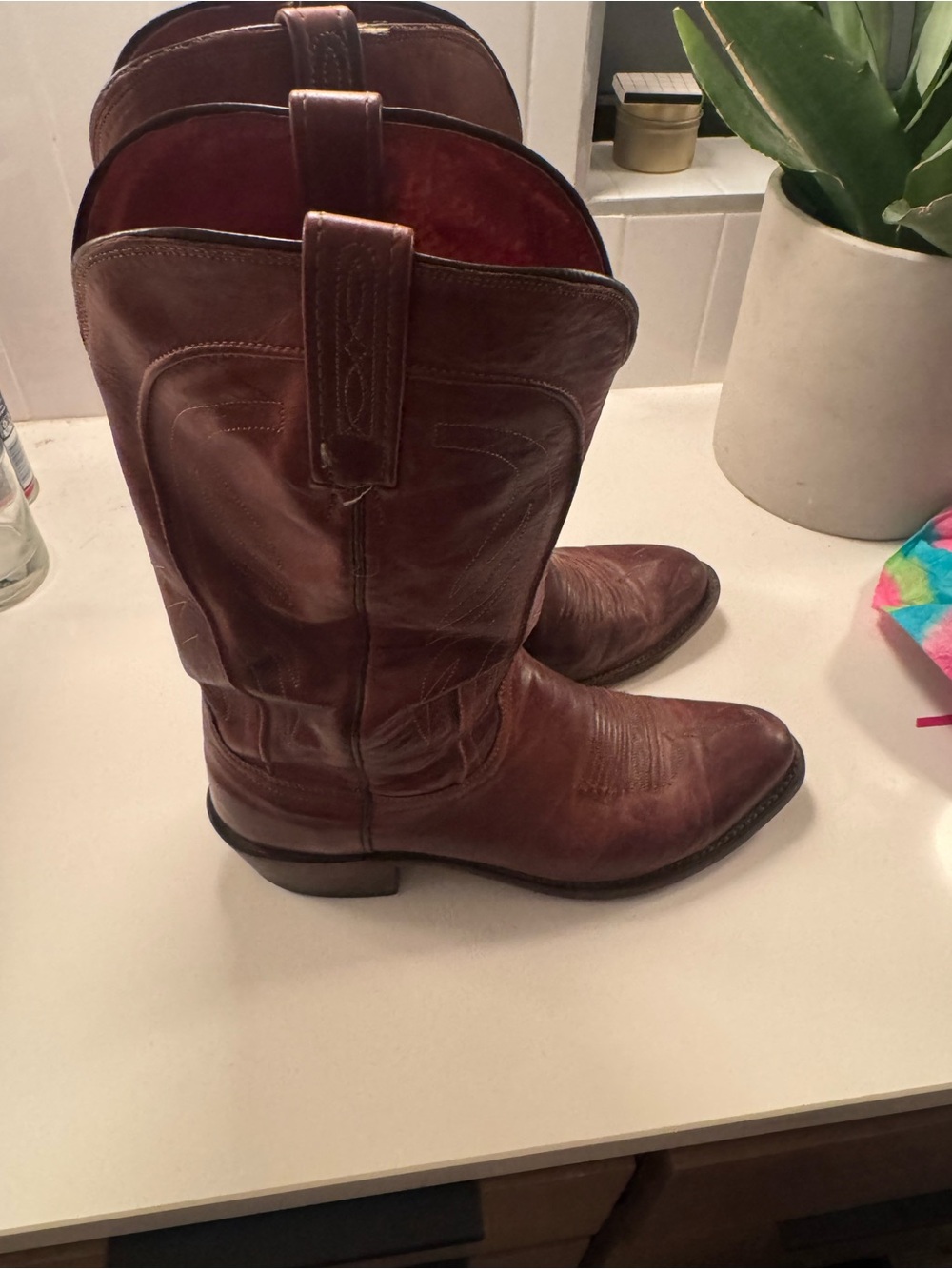 Lucchese Brown Leather Western Cowboy Boots